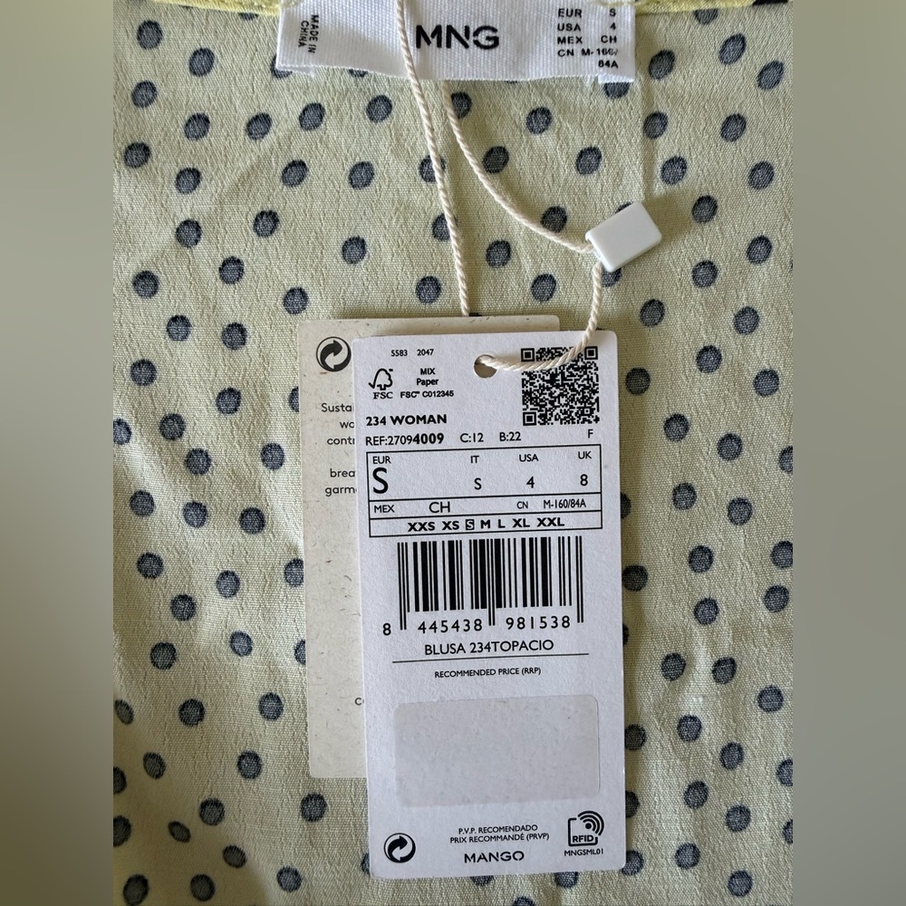 Mango Wrap Blouse Top Yellow Black Polka Dot 4 - Picture 5 of 6